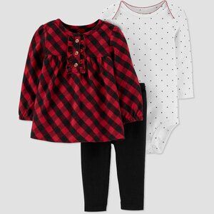 Baby Girls 3-Piece Plaid Tunic Polka Dot Onesie & Black Leggings Set By Just One
